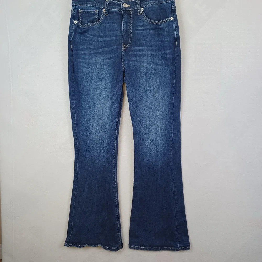 Womens Jeans-LUCKY BRAND-dark blue stretch denim 'Stevie; High Rise Flare'-14/32